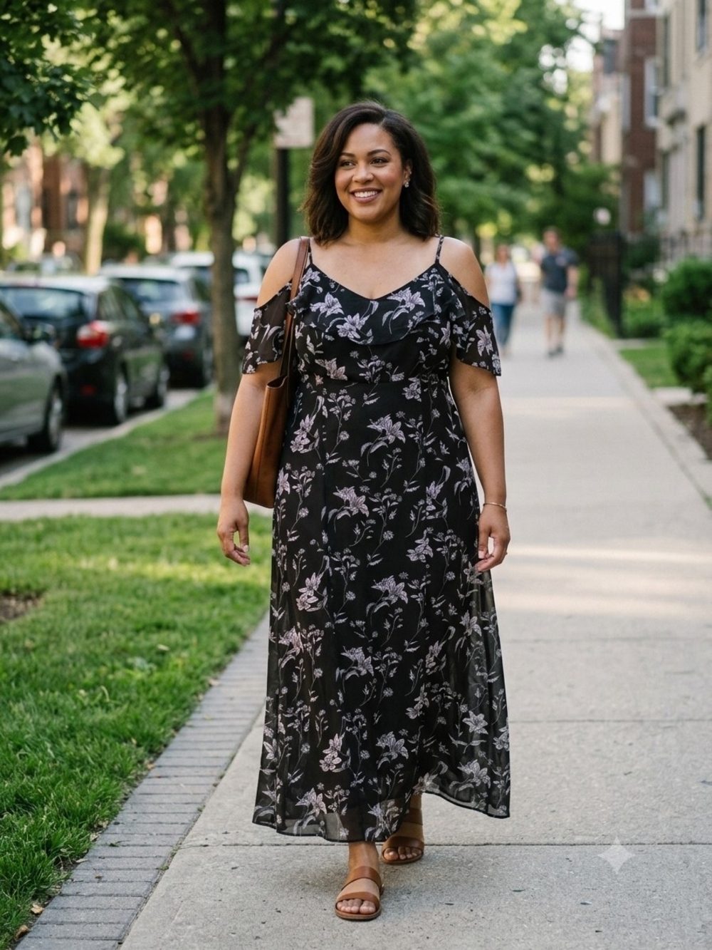 Rose Gal Women's Size 4x/Us22 Black White Floral Flutter Sleeve Maxi Dress